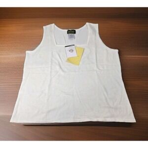 Bob Mackie Wearable Art Tank Top Womens 1X White Ribbed Square Neck NWT